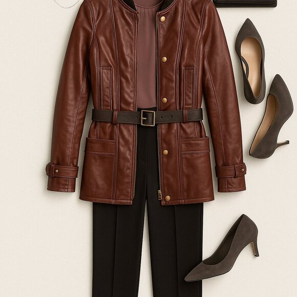 Louis Vuitton Burgundy Leather Jacket Belted Monogram Lining Women’s 38 - Picture 3 of 12